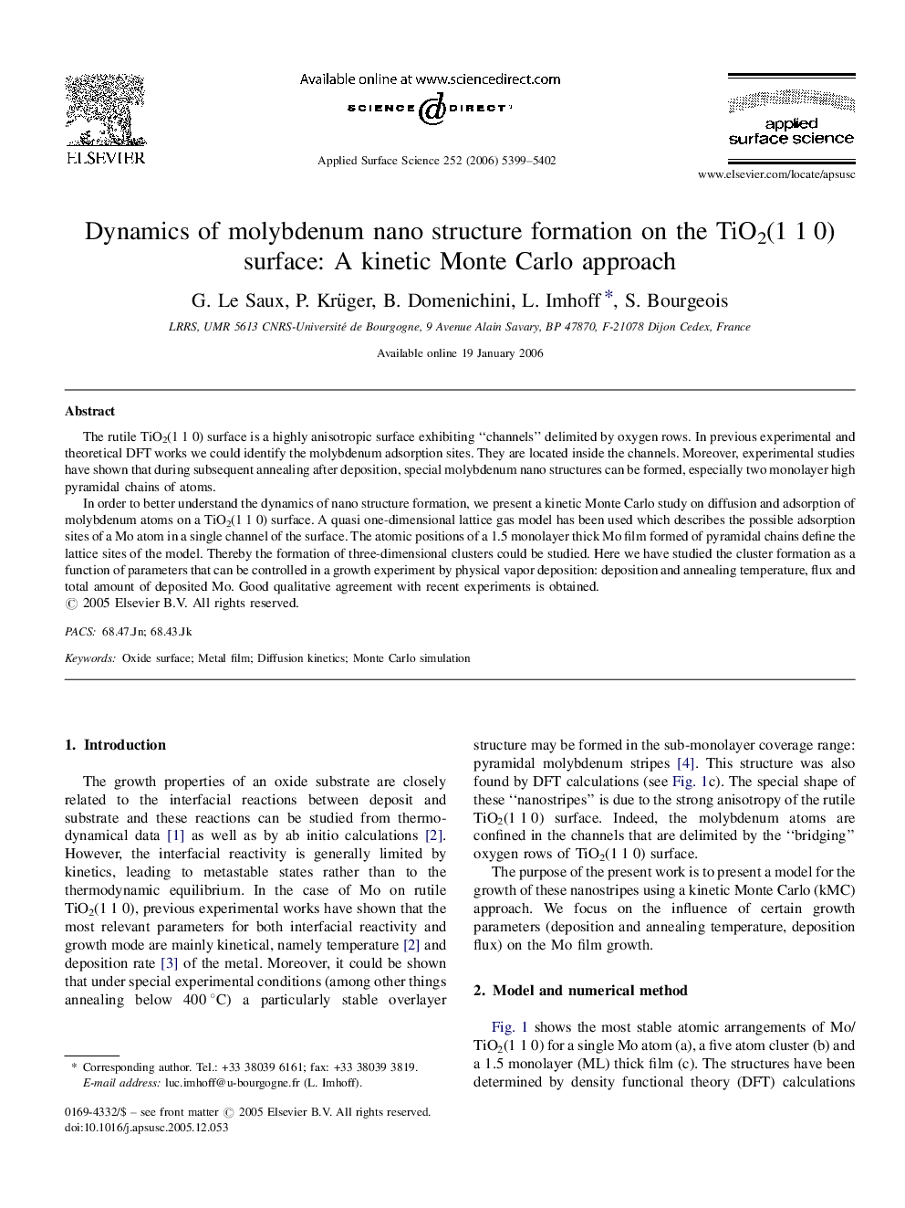 Dynamics of molybdenum nano structure formation on the TiO2(1Â 1Â 0) surface: A kinetic Monte Carlo approach