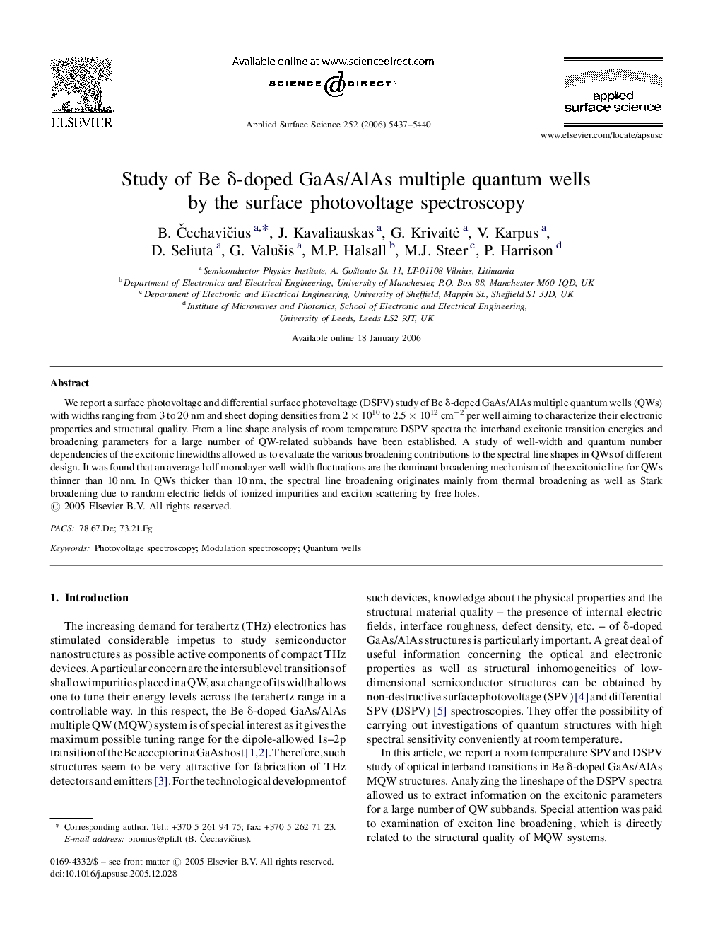 Study of Be Î´-doped GaAs/AlAs multiple quantum wells by the surface photovoltage spectroscopy