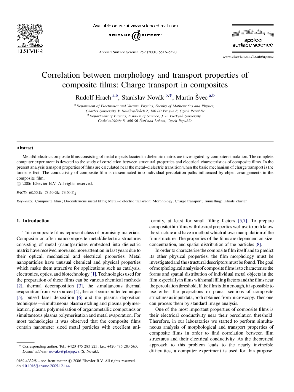 Correlation between morphology and transport properties of composite films: Charge transport in composites