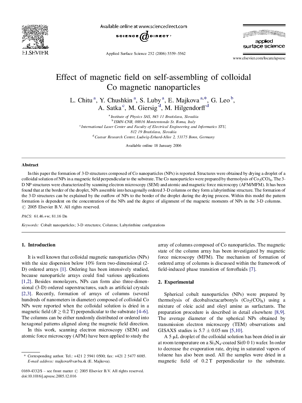 Effect of magnetic field on self-assembling of colloidal Co magnetic nanoparticles