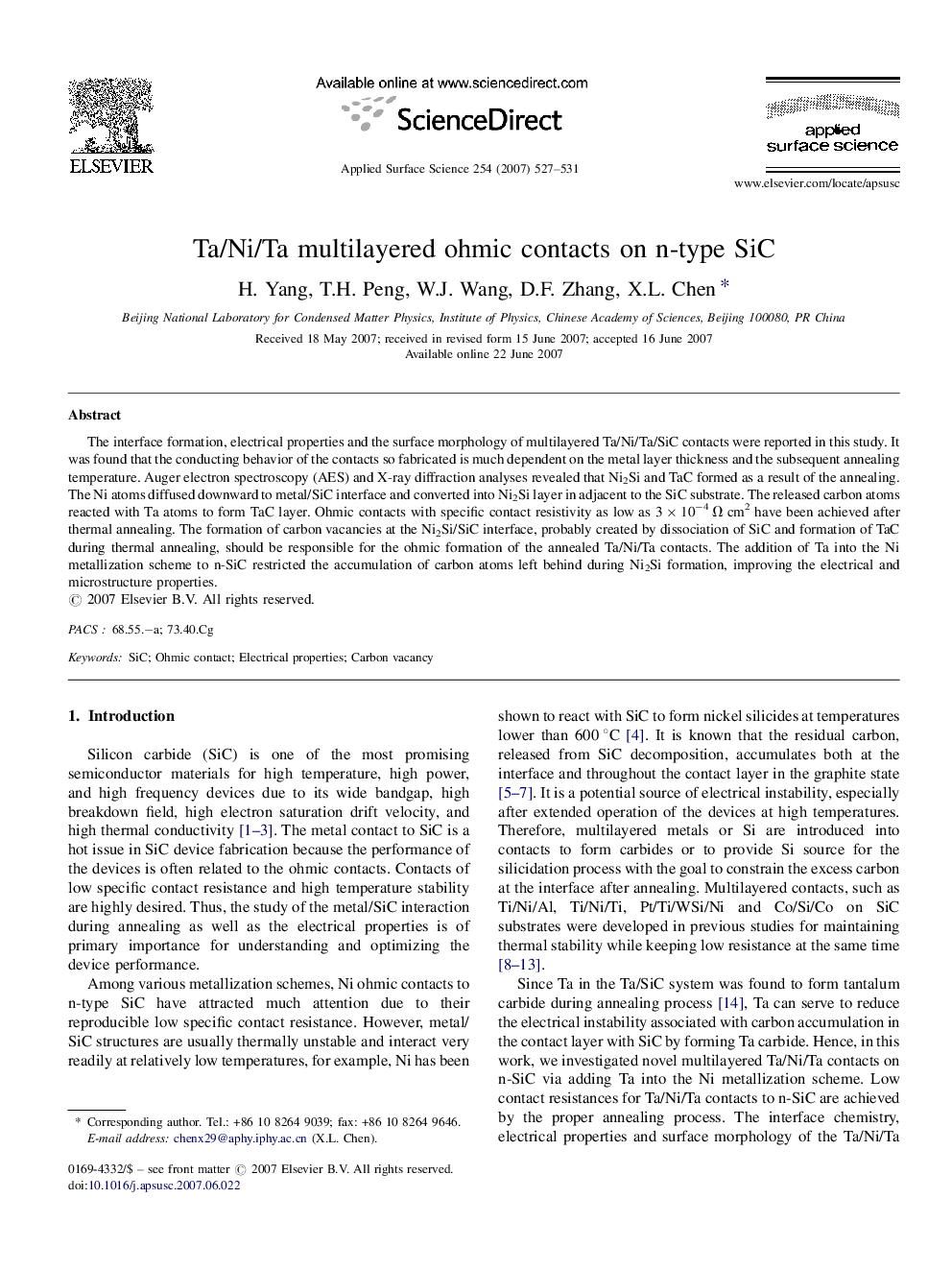 Ta/Ni/Ta multilayered ohmic contacts on n-type SiC