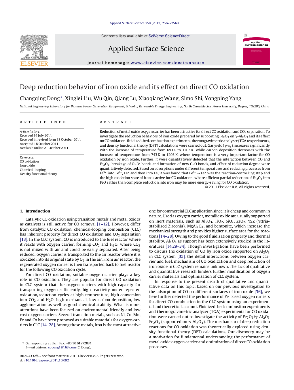 Deep reduction behavior of iron oxide and its effect on direct CO oxidation