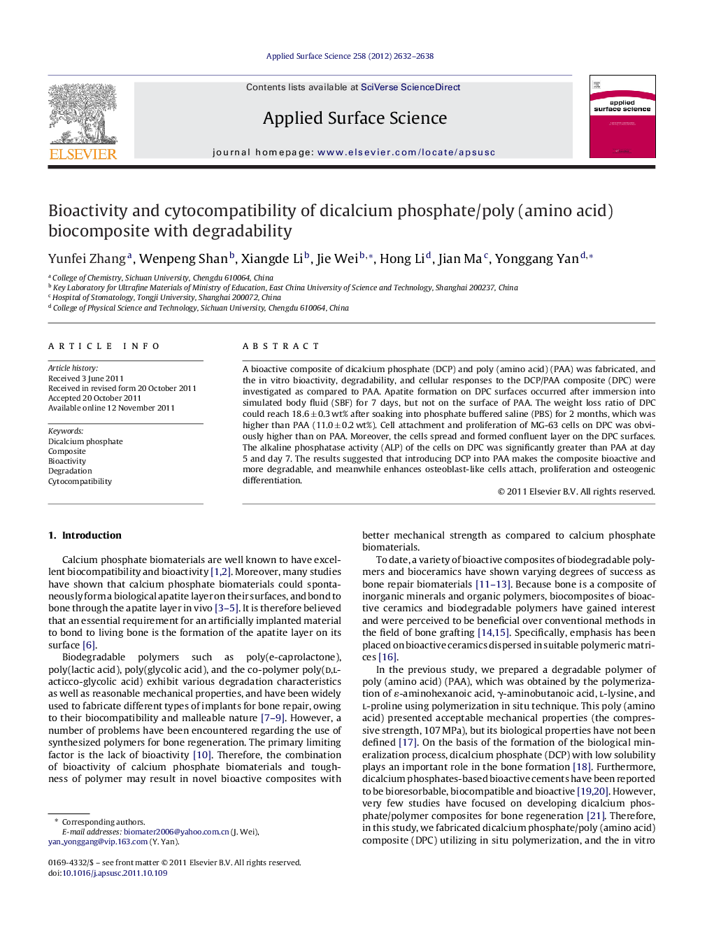 Bioactivity and cytocompatibility of dicalcium phosphate/poly (amino acid) biocomposite with degradability