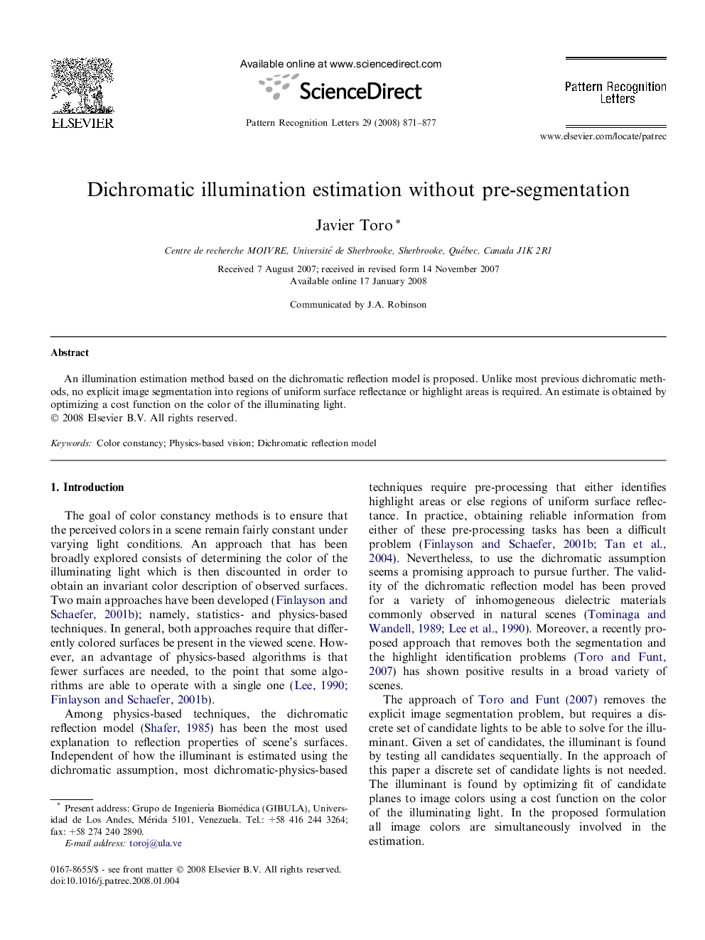 Dichromatic illumination estimation without pre-segmentation