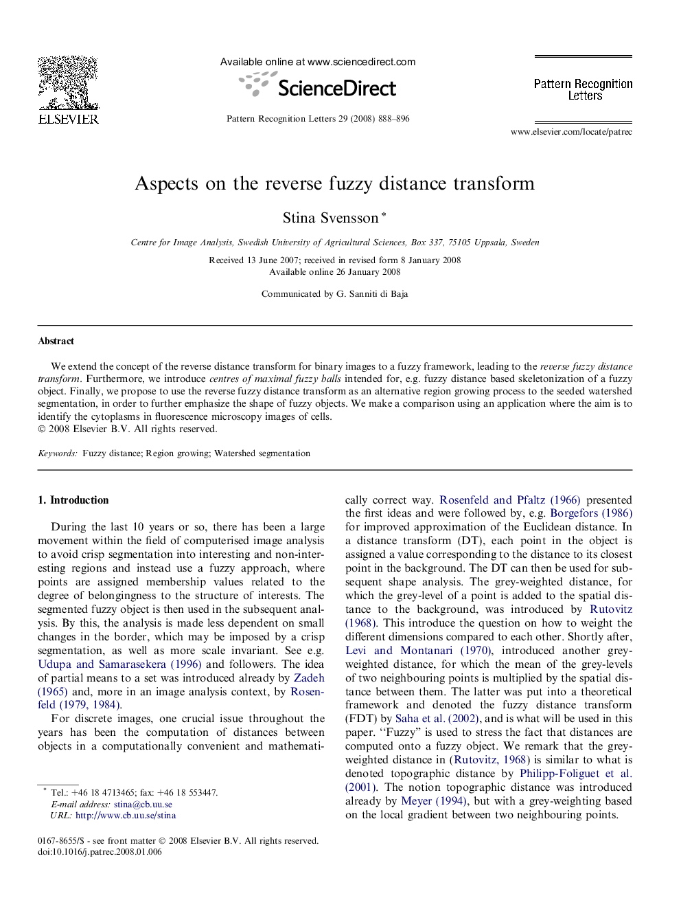 Aspects on the reverse fuzzy distance transform