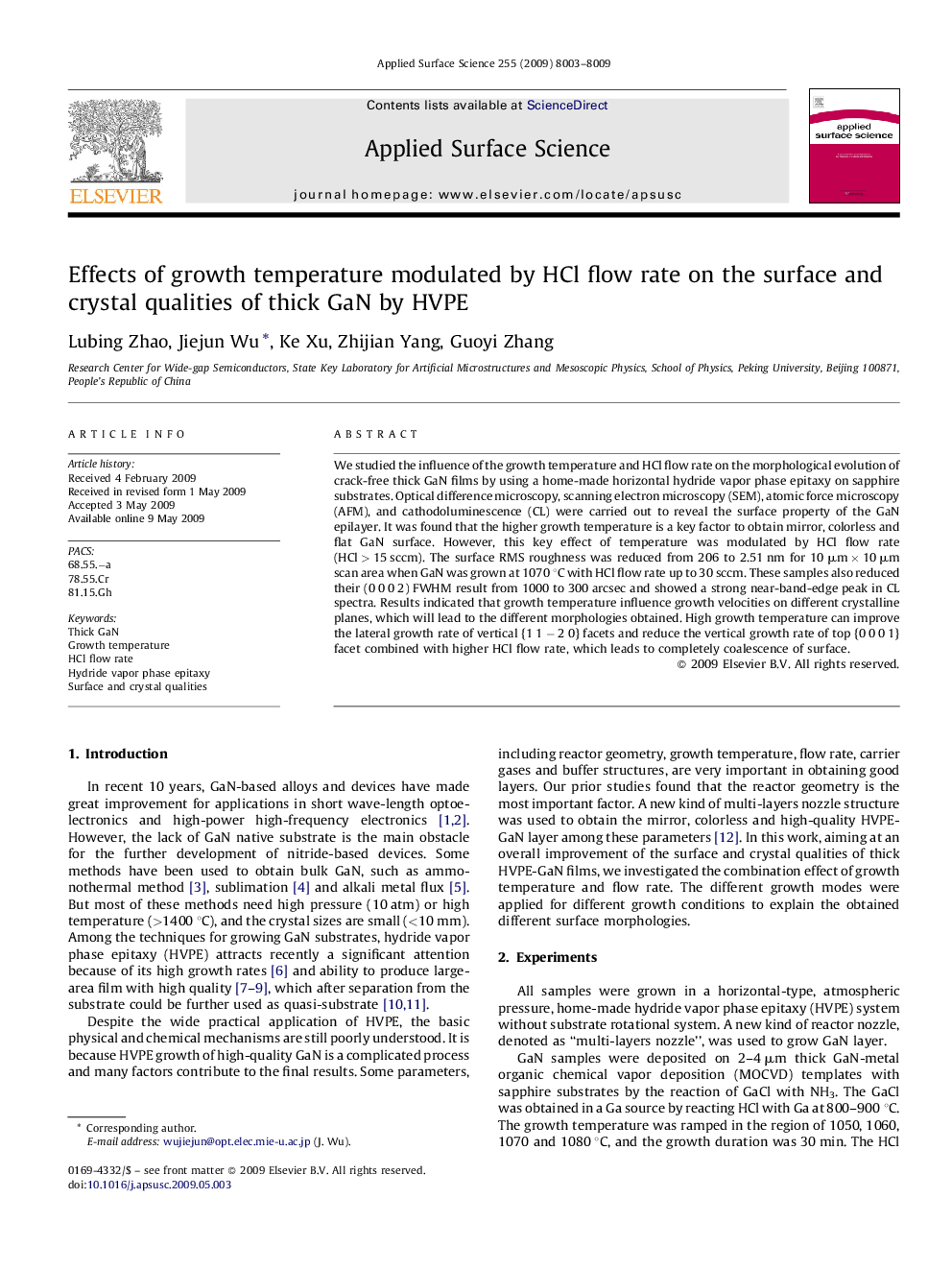 Effects of growth temperature modulated by HCl flow rate on the surface and crystal qualities of thick GaN by HVPE