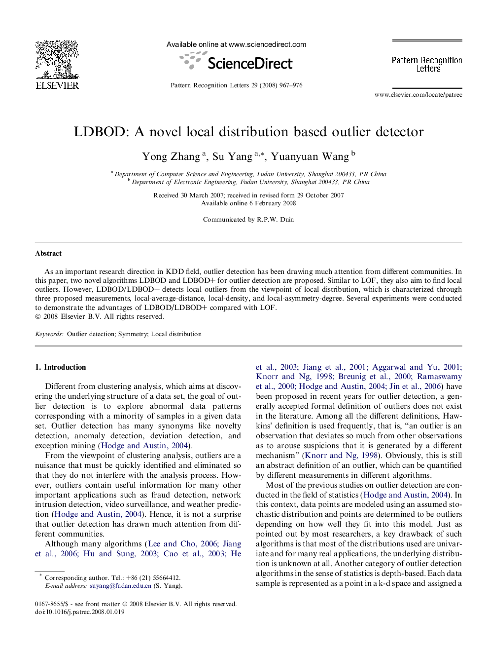 LDBOD: A novel local distribution based outlier detector