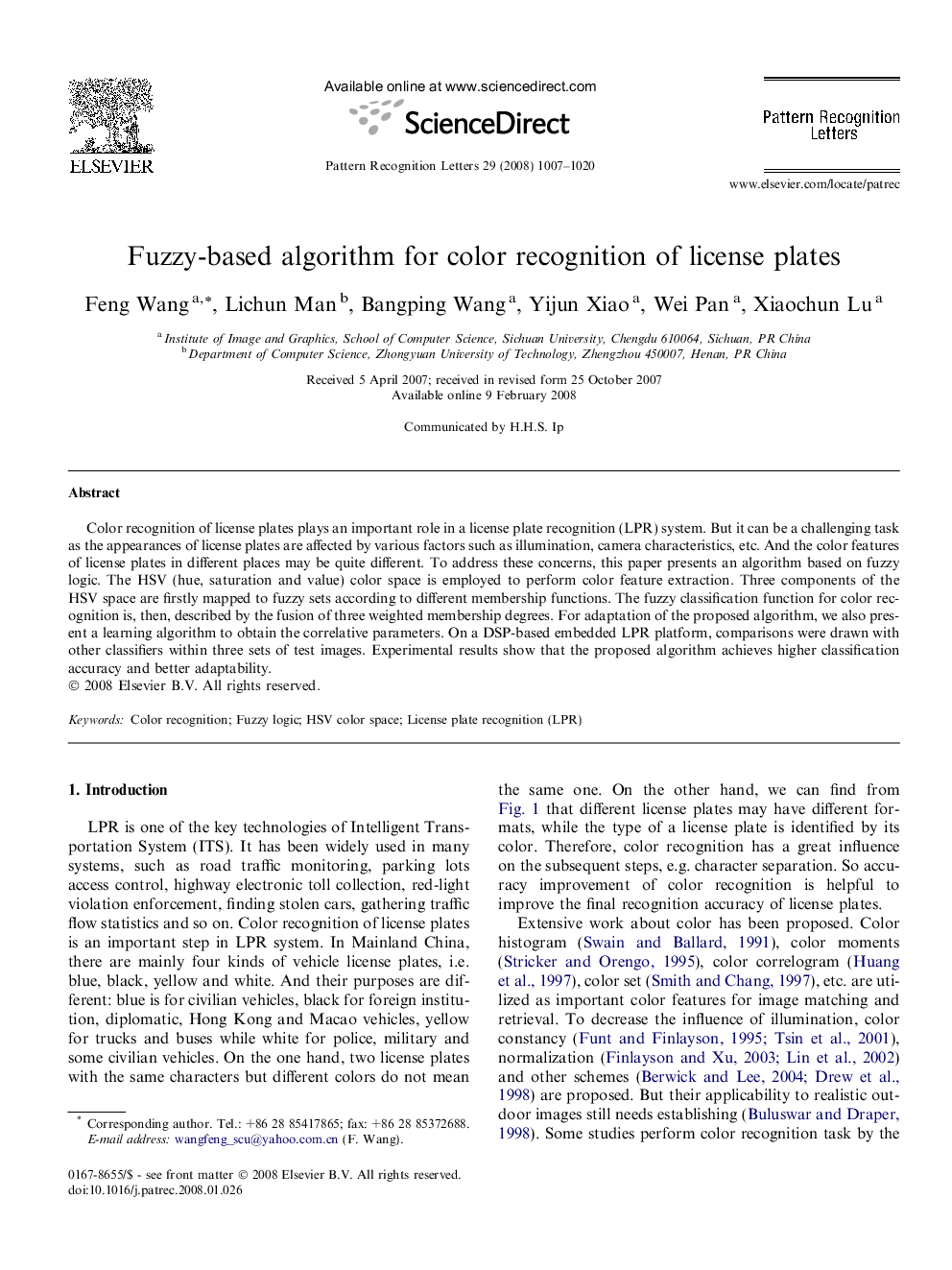 Fuzzy-based algorithm for color recognition of license plates