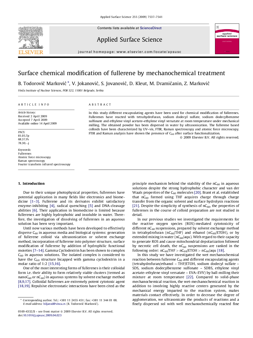 Surface chemical modification of fullerene by mechanochemical treatment