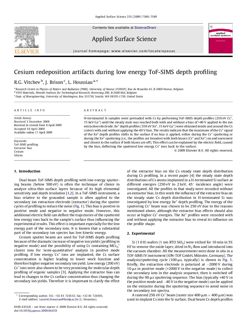 Cesium redeposition artifacts during low energy ToF-SIMS depth profiling