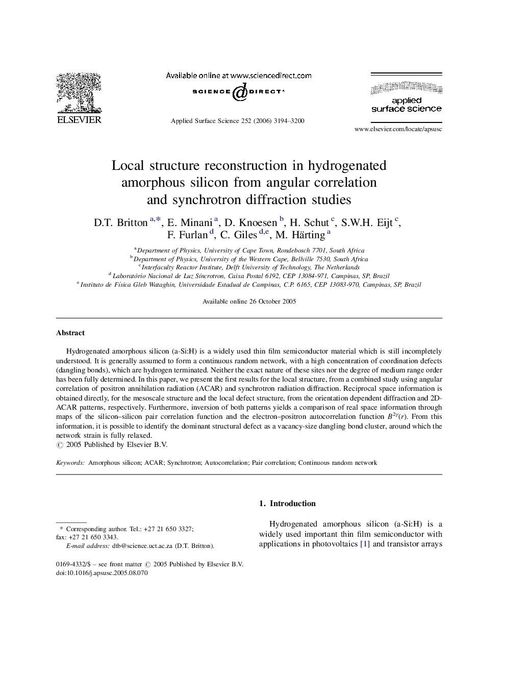 Local structure reconstruction in hydrogenated amorphous silicon from angular correlation and synchrotron diffraction studies