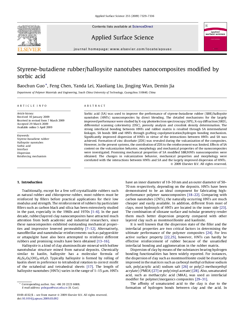 Styrene-butadiene rubber/halloysite nanotubes nanocomposites modified by sorbic acid