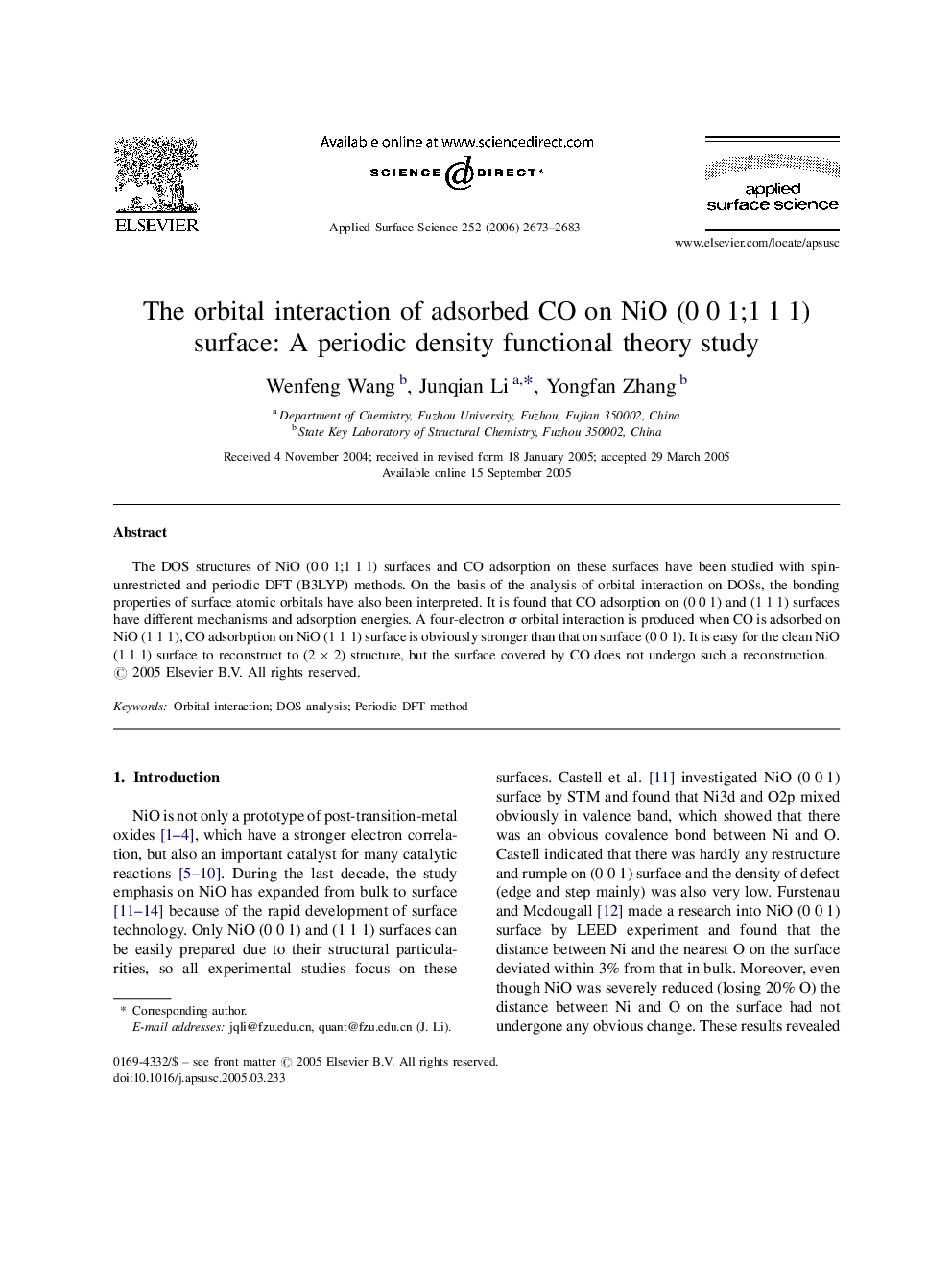 The orbital interaction of adsorbed CO on NiO (0 0 1;1 1 1) surface: A periodic density functional theory study