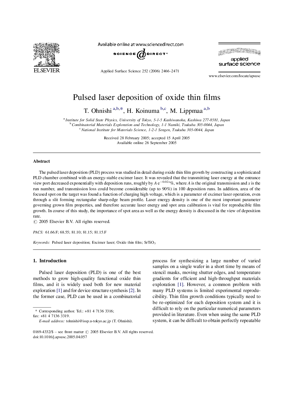 Pulsed laser deposition of oxide thin films