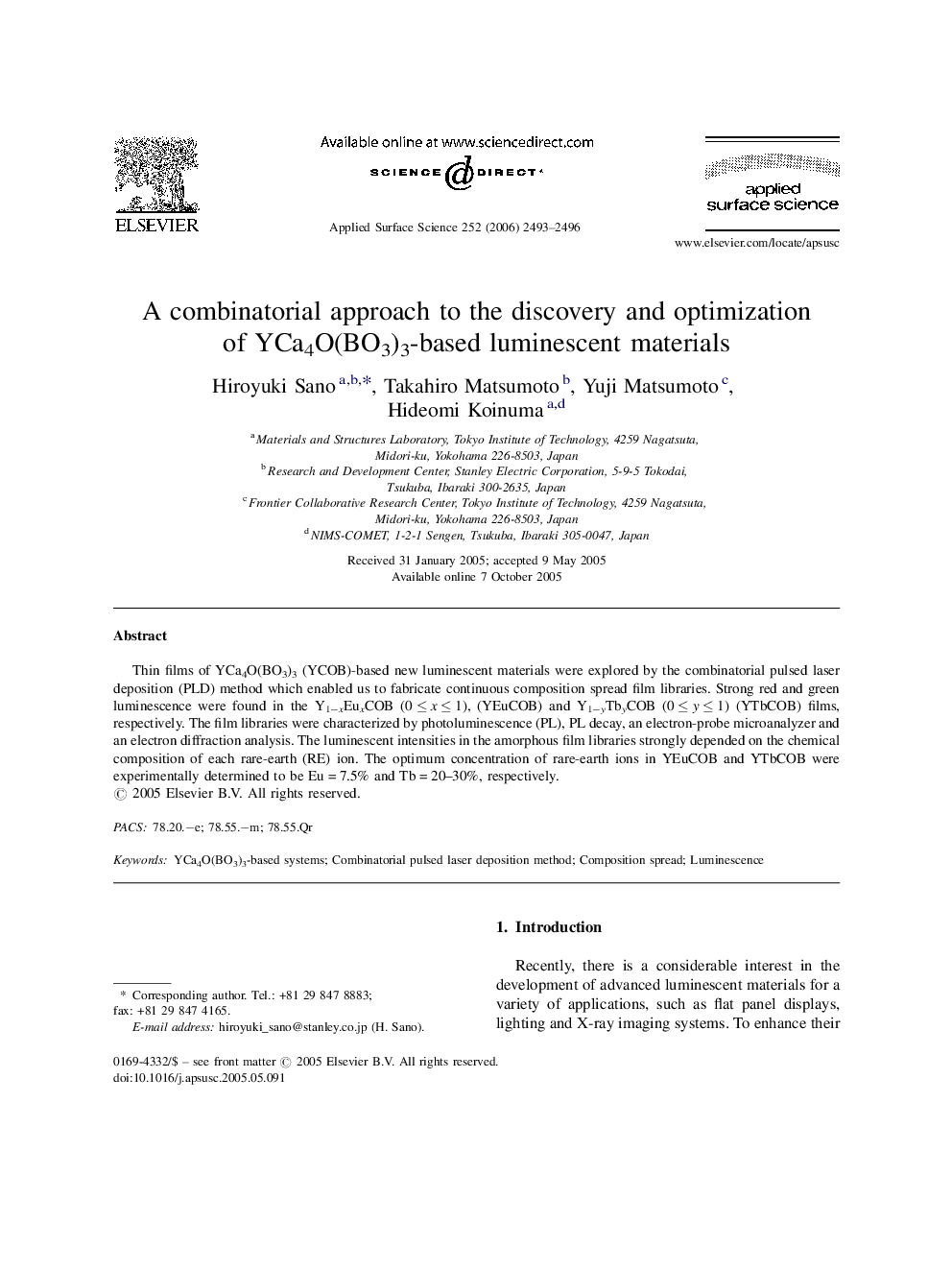 A combinatorial approach to the discovery and optimization of YCa4O(BO3)3-based luminescent materials