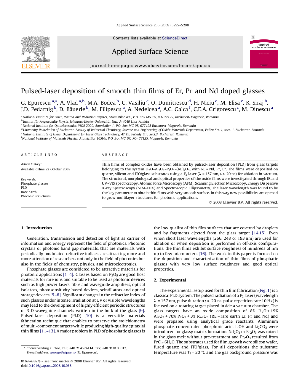 Pulsed-laser deposition of smooth thin films of Er, Pr and Nd doped glasses