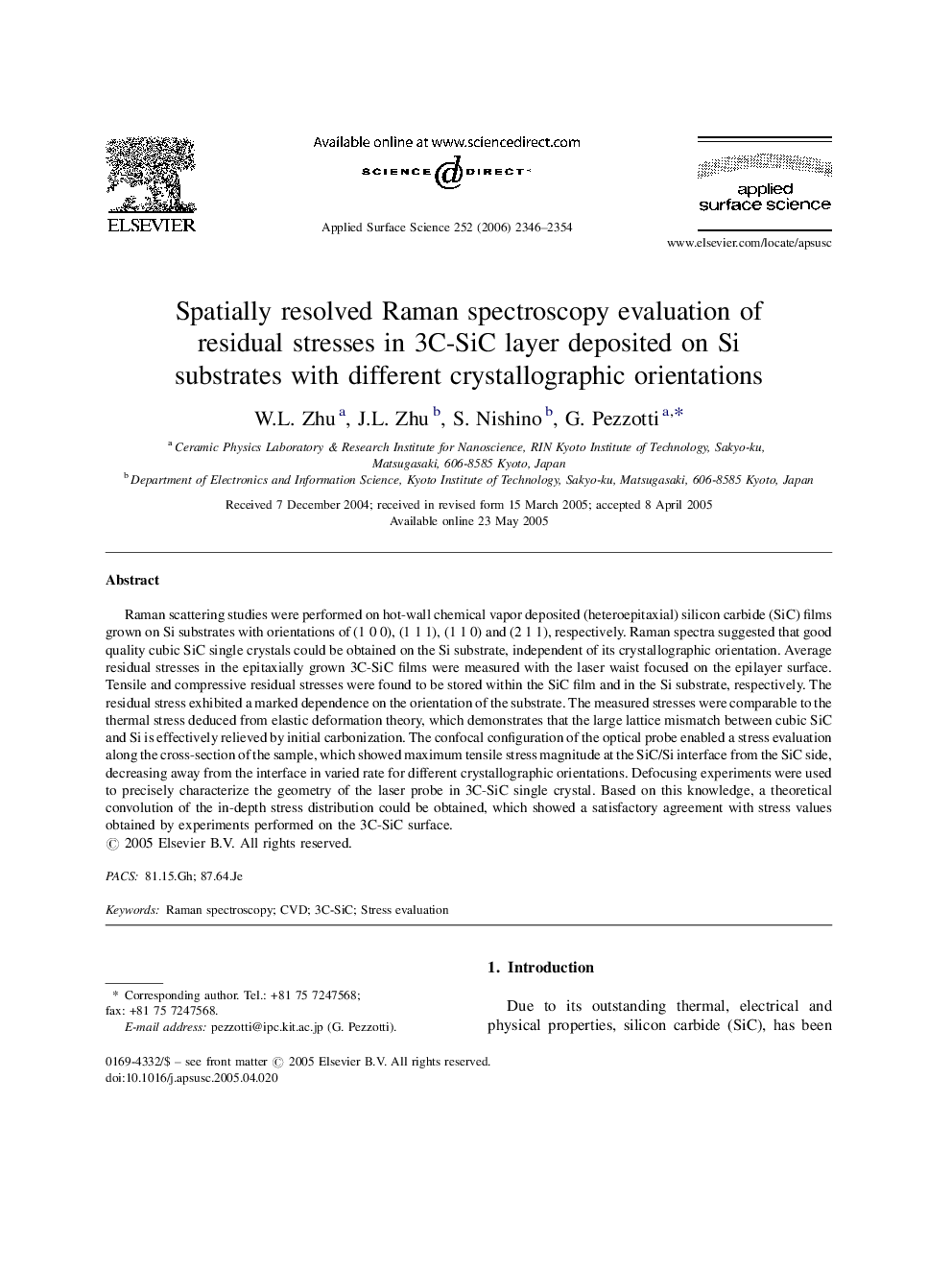 Spatially resolved Raman spectroscopy evaluation of residual stresses in 3C-SiC layer deposited on Si substrates with different crystallographic orientations