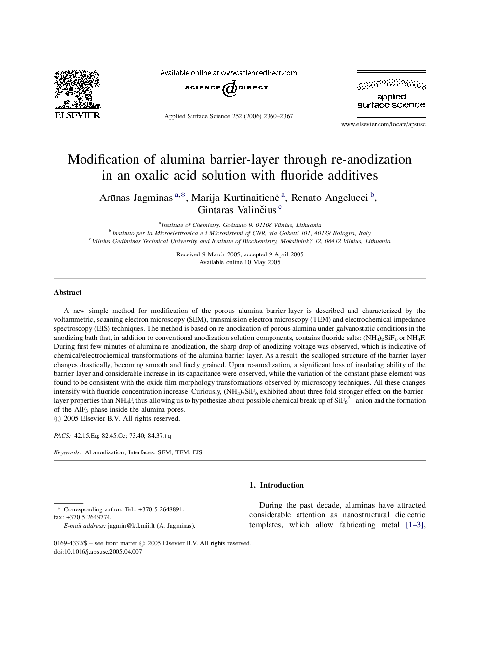 Modification of alumina barrier-layer through re-anodization in an oxalic acid solution with fluoride additives