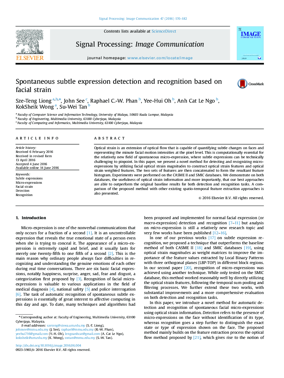 Spontaneous subtle expression detection and recognition based on facial strain