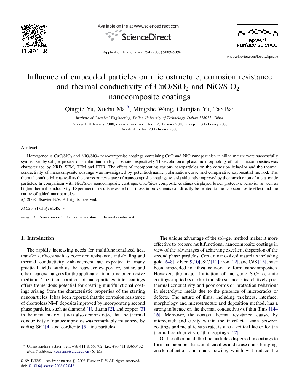 Influence of embedded particles on microstructure, corrosion resistance and thermal conductivity of CuO/SiO2 and NiO/SiO2 nanocomposite coatings