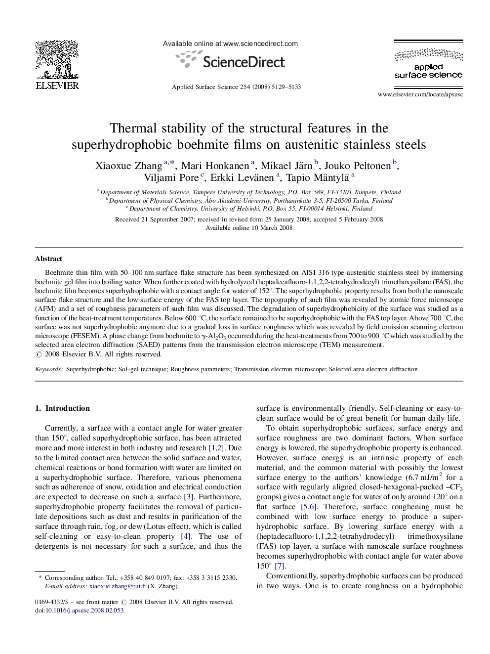 Thermal stability of the structural features in the superhydrophobic boehmite films on austenitic stainless steels