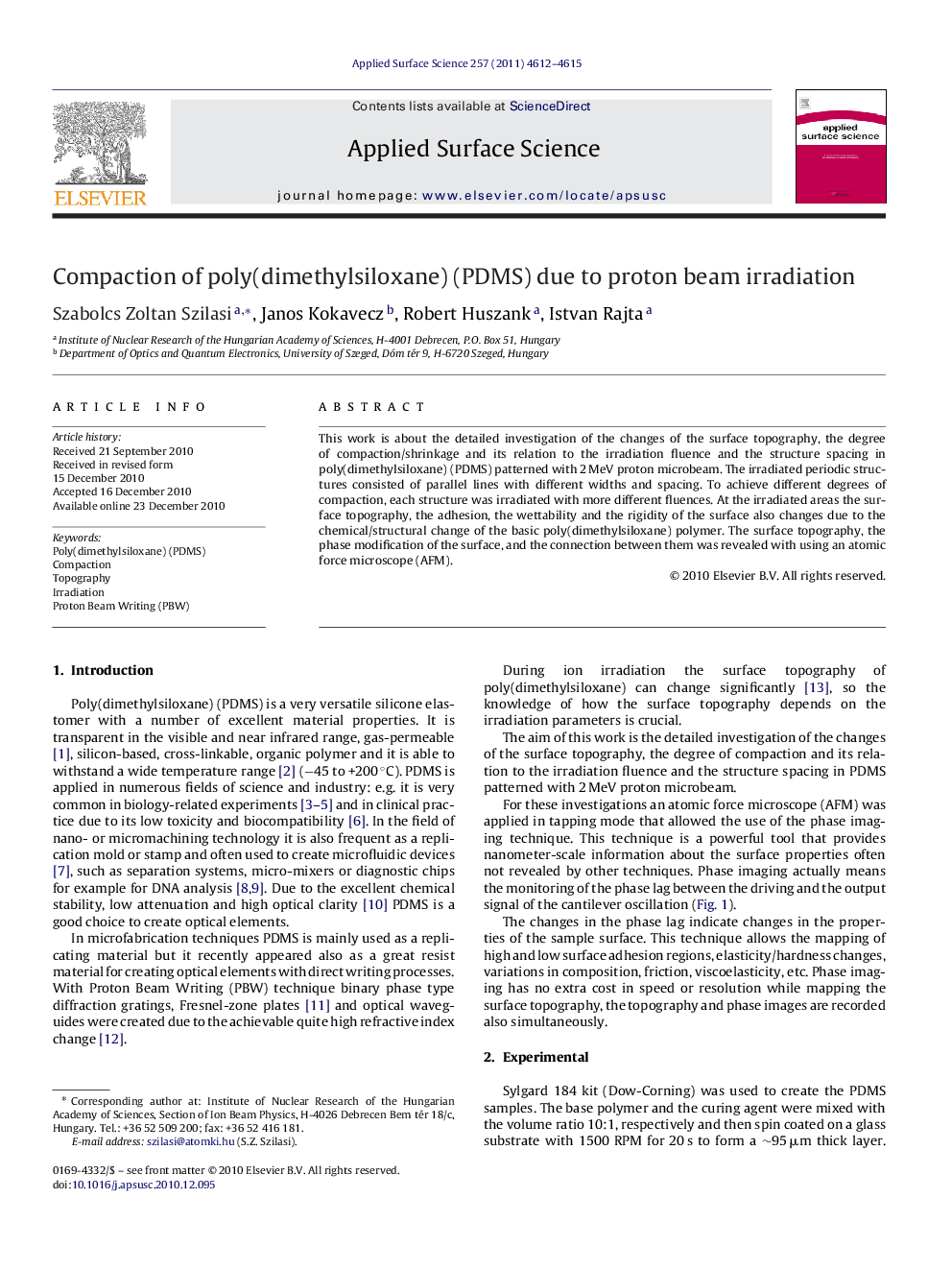 Compaction of poly(dimethylsiloxane) (PDMS) due to proton beam irradiation