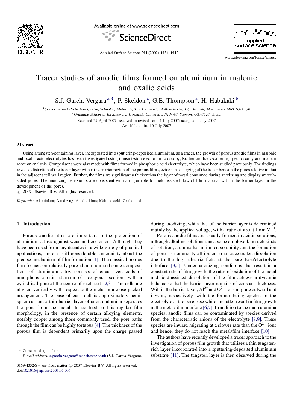 Tracer studies of anodic films formed on aluminium in malonic and oxalic acids