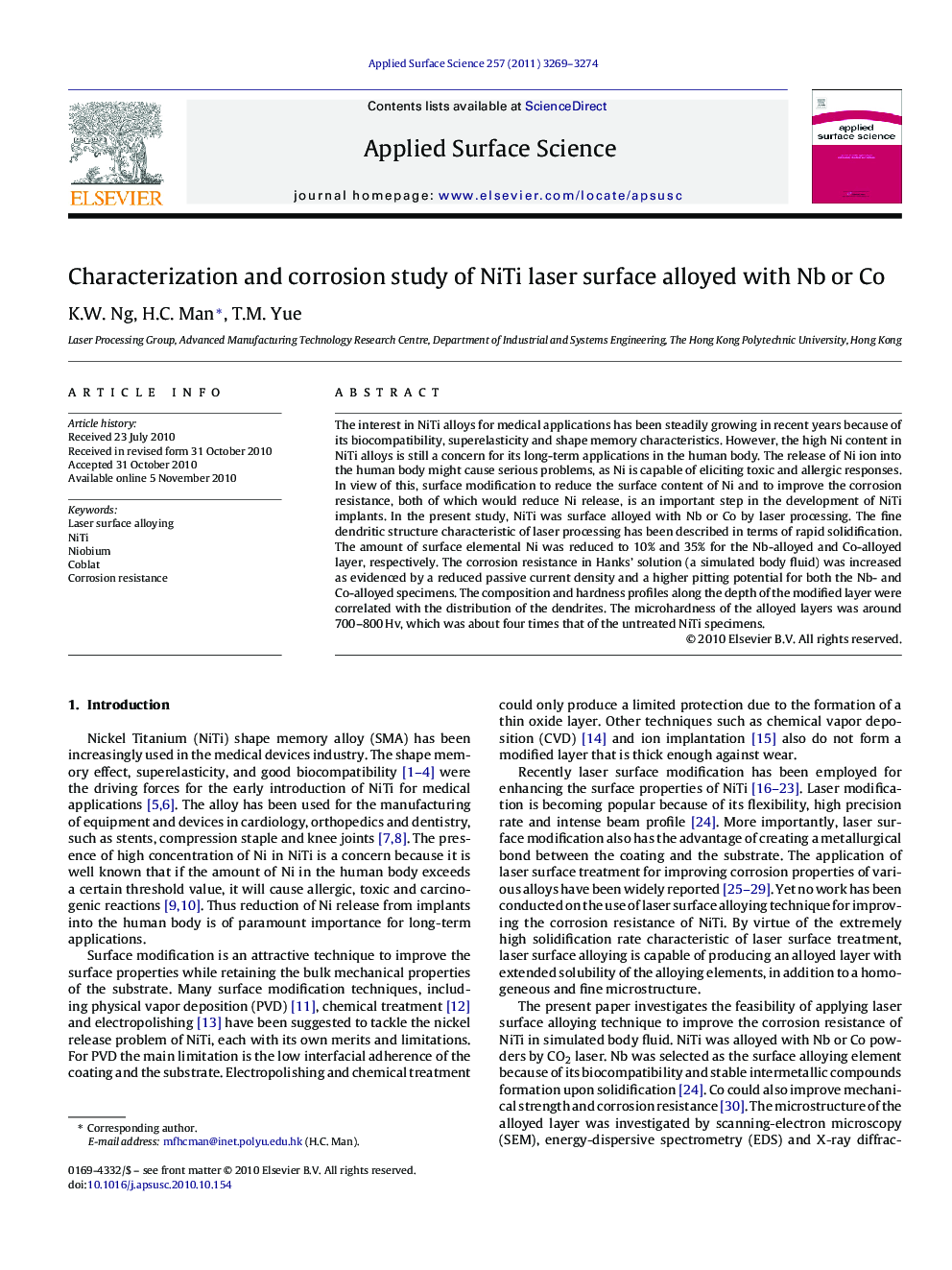 Characterization and corrosion study of NiTi laser surface alloyed with Nb or Co