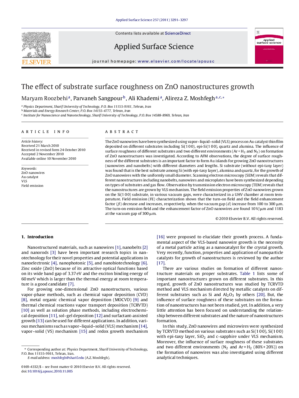 The effect of substrate surface roughness on ZnO nanostructures growth