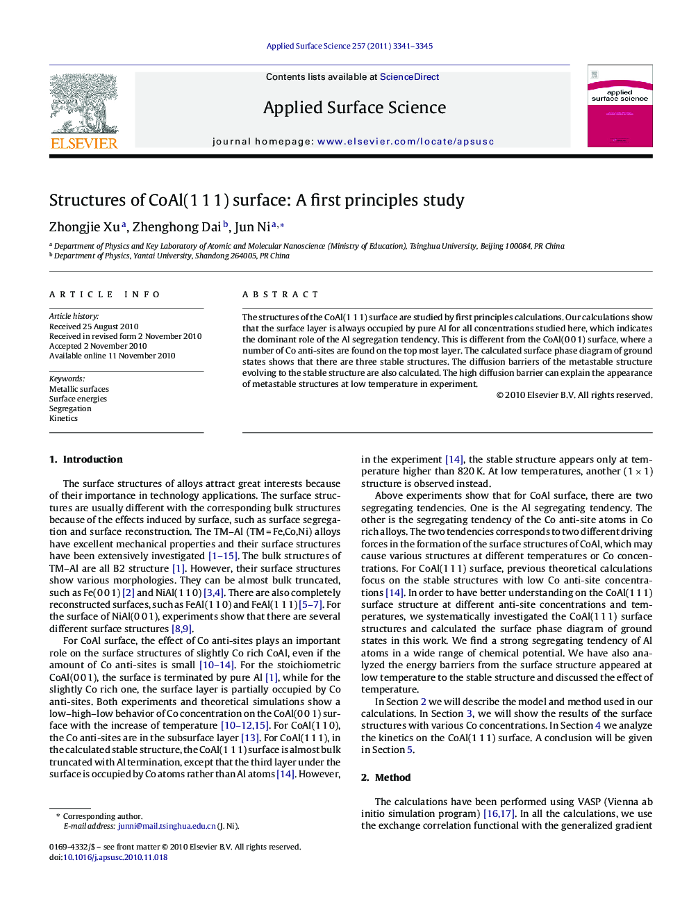 Structures of CoAl(1 1 1) surface: A first principles study