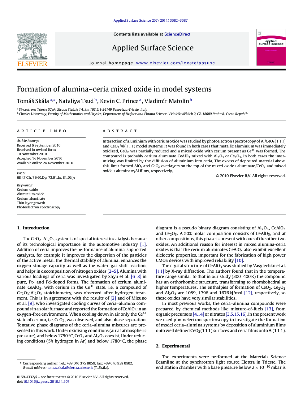 Formation of alumina-ceria mixed oxide in model systems