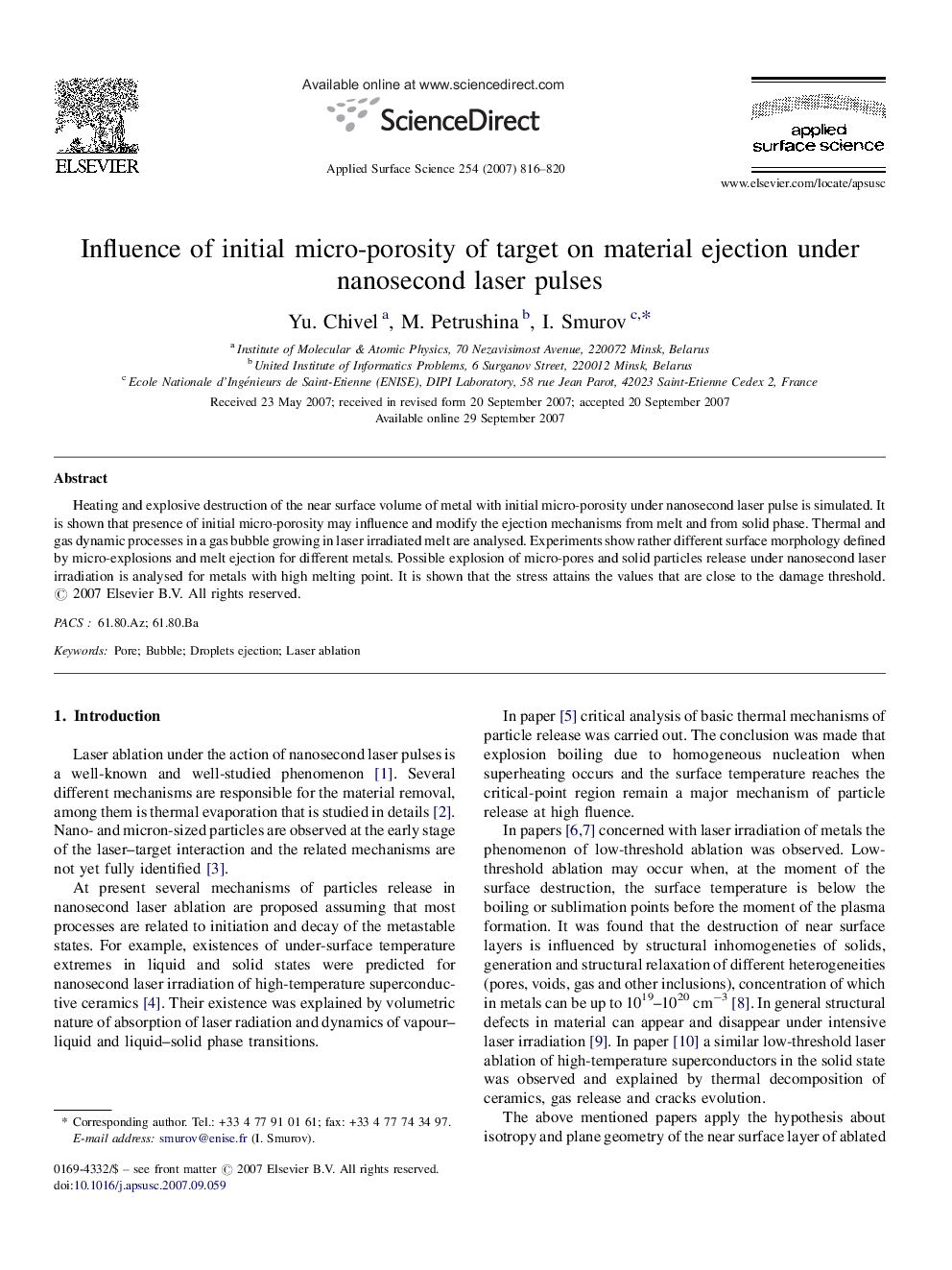 Influence of initial micro-porosity of target on material ejection under nanosecond laser pulses