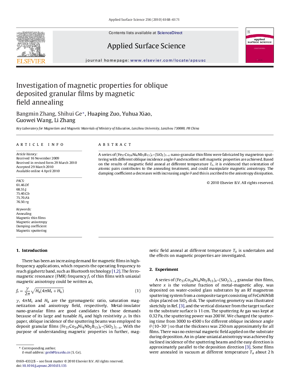 Investigation of magnetic properties for oblique deposited granular films by magnetic field annealing