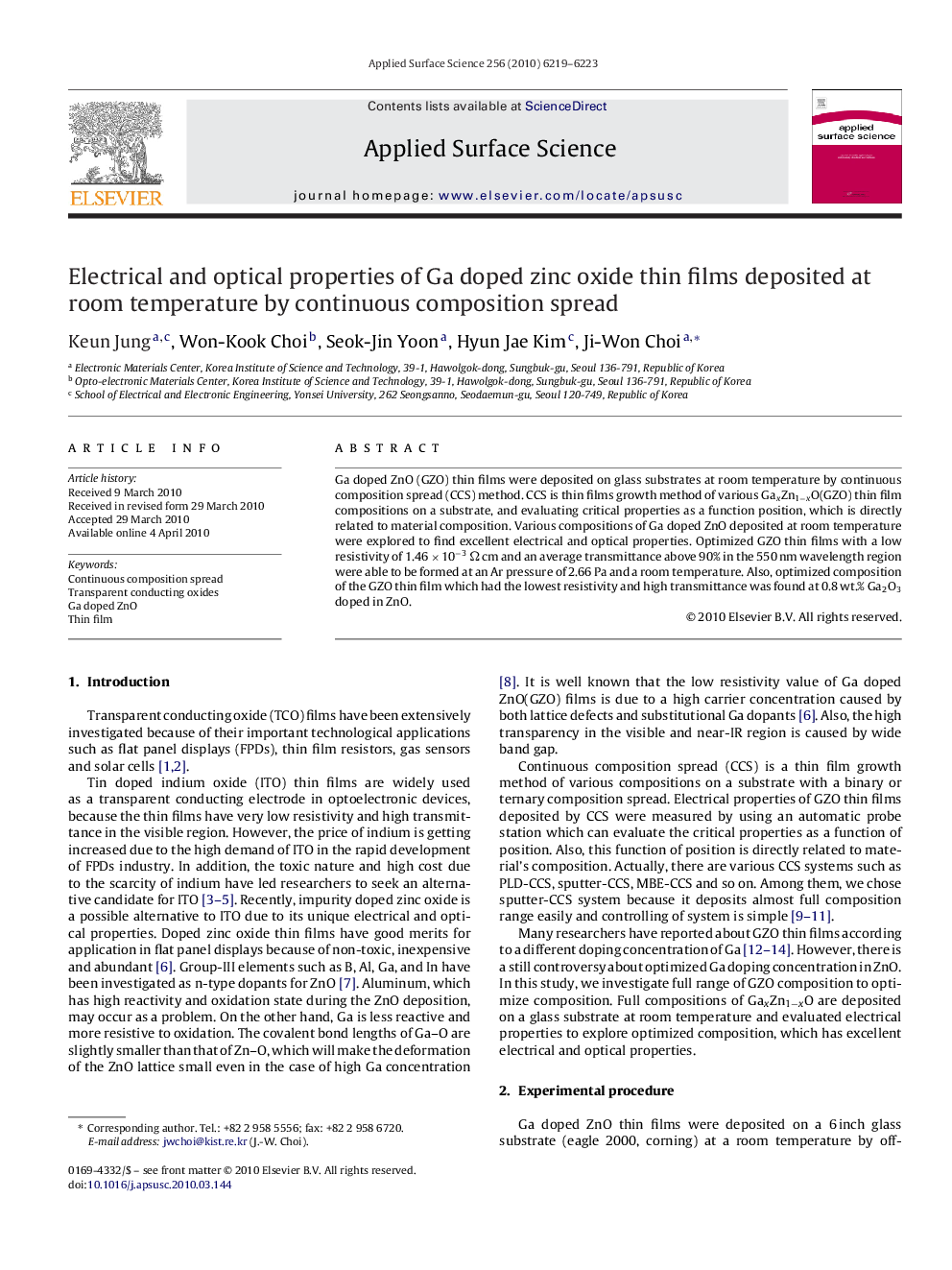 Electrical and optical properties of Ga doped zinc oxide thin films deposited at room temperature by continuous composition spread