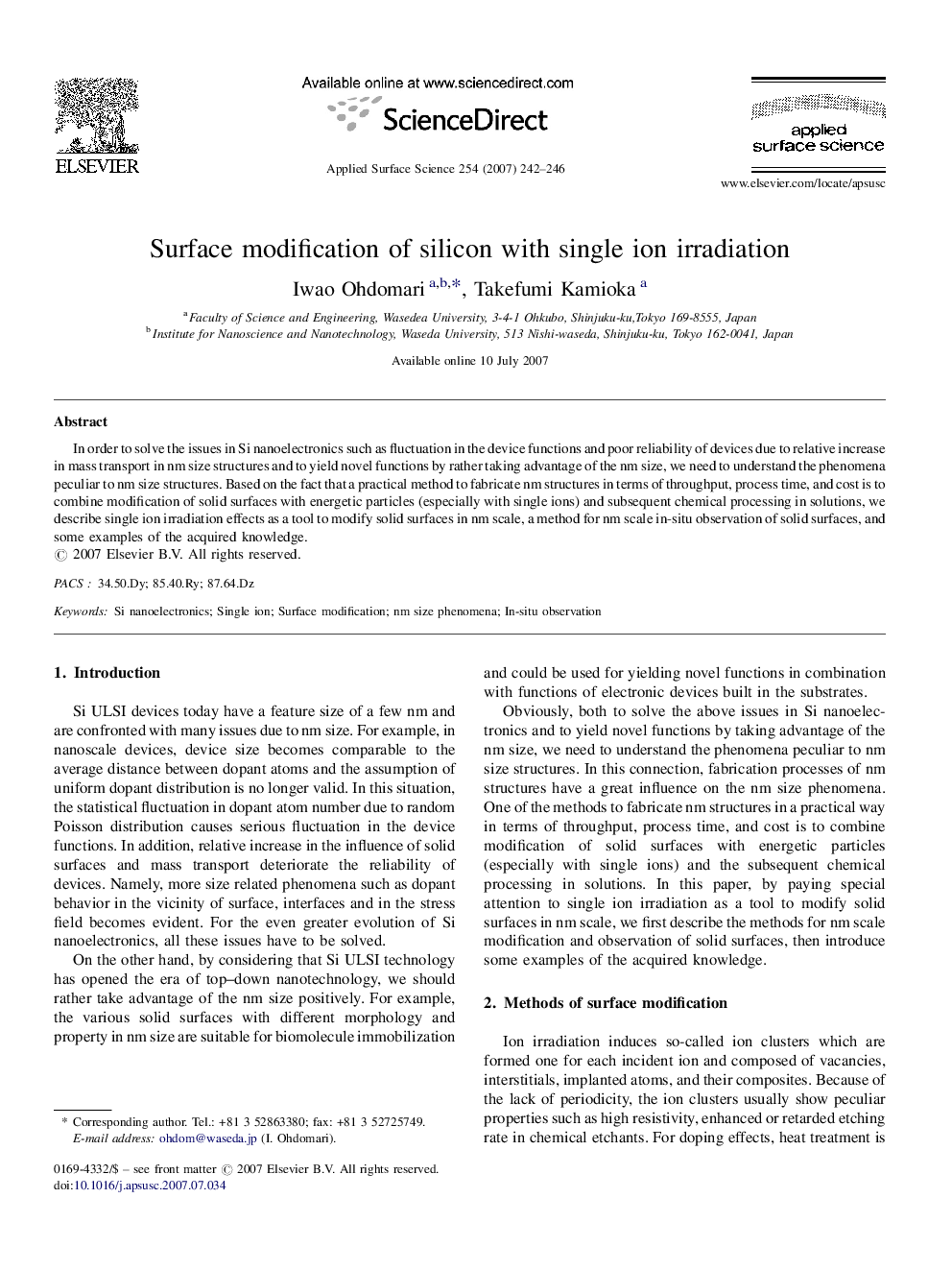 Surface modification of silicon with single ion irradiation