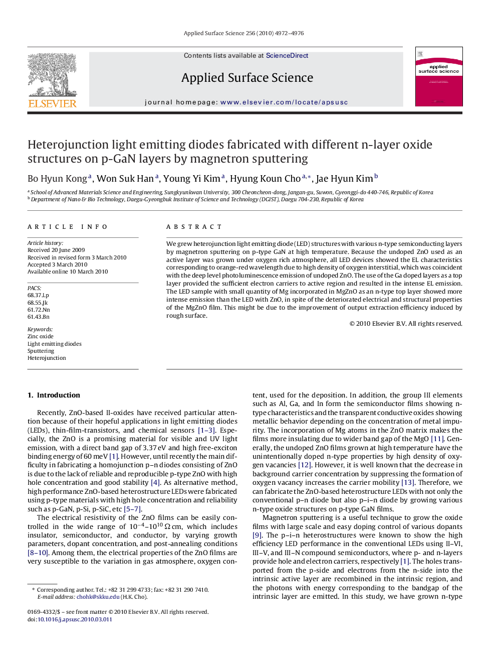 Heterojunction light emitting diodes fabricated with different n-layer oxide structures on p-GaN layers by magnetron sputtering