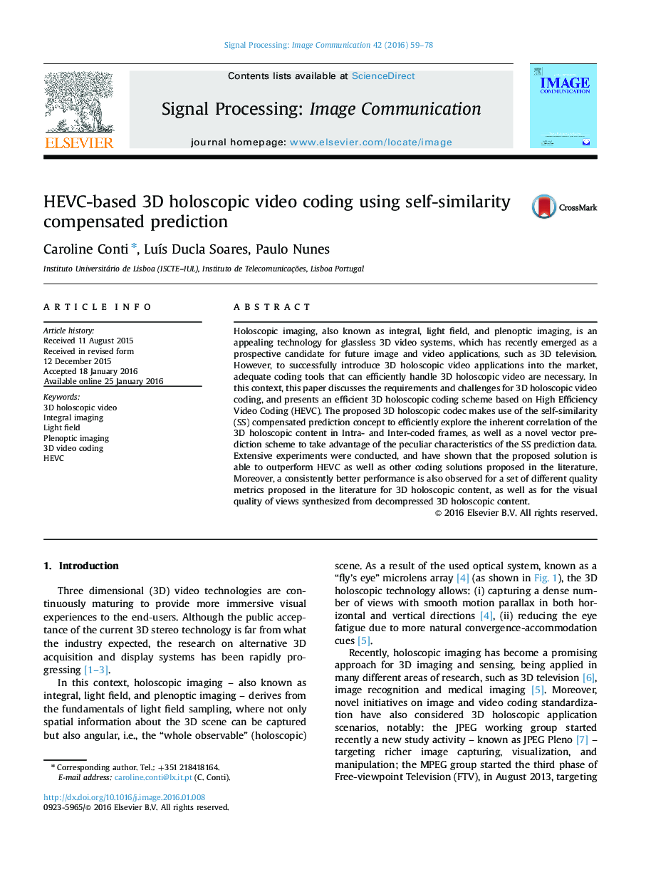 HEVC-based 3D holoscopic video coding using self-similarity compensated prediction