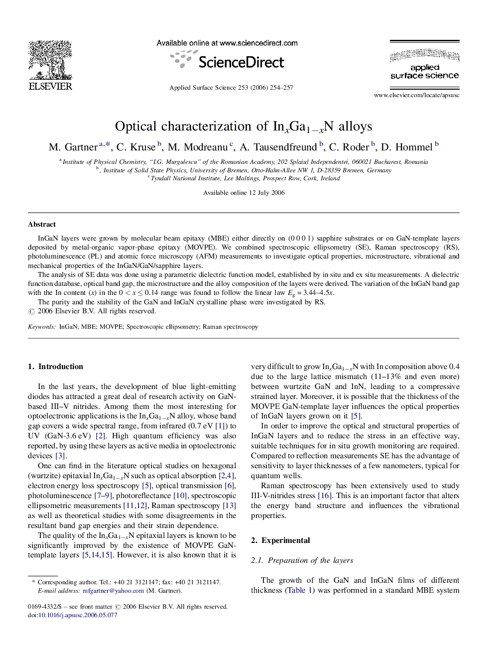Optical characterization of InxGa1âxN alloys