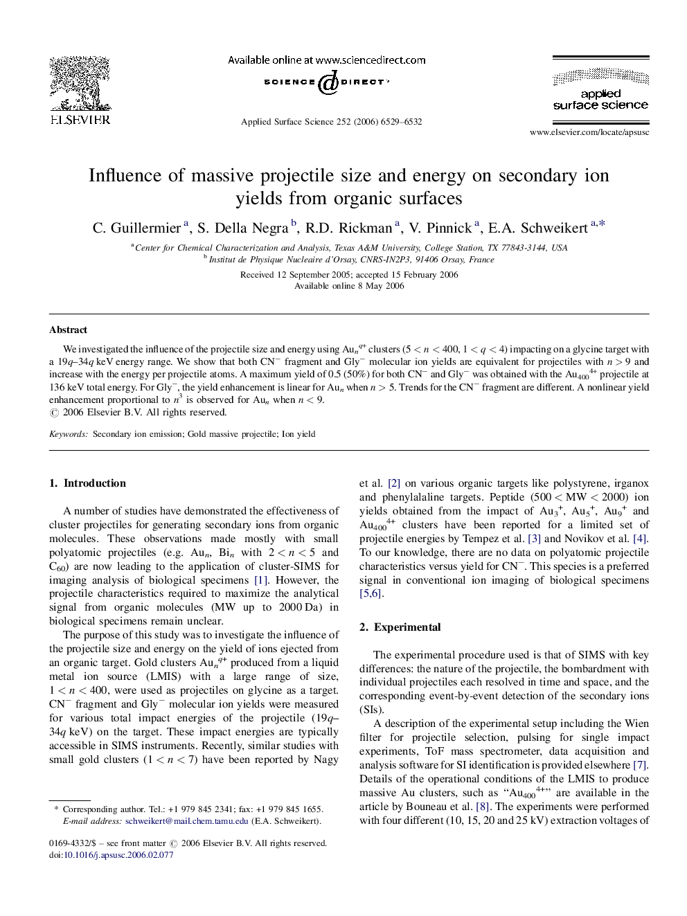 Influence of massive projectile size and energy on secondary ion yields from organic surfaces