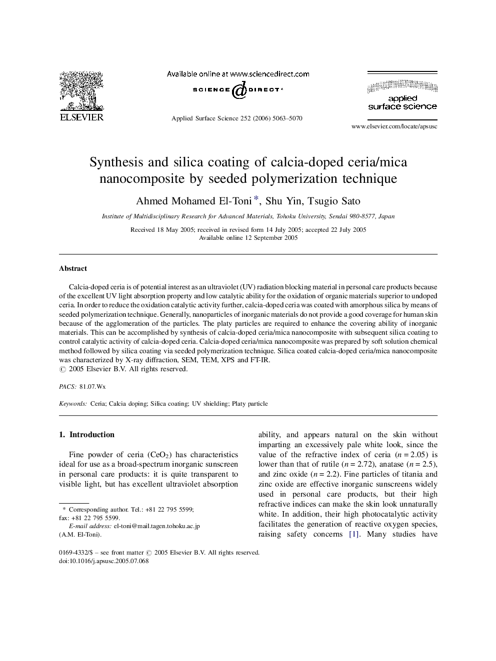 Synthesis and silica coating of calcia-doped ceria/mica nanocomposite by seeded polymerization technique