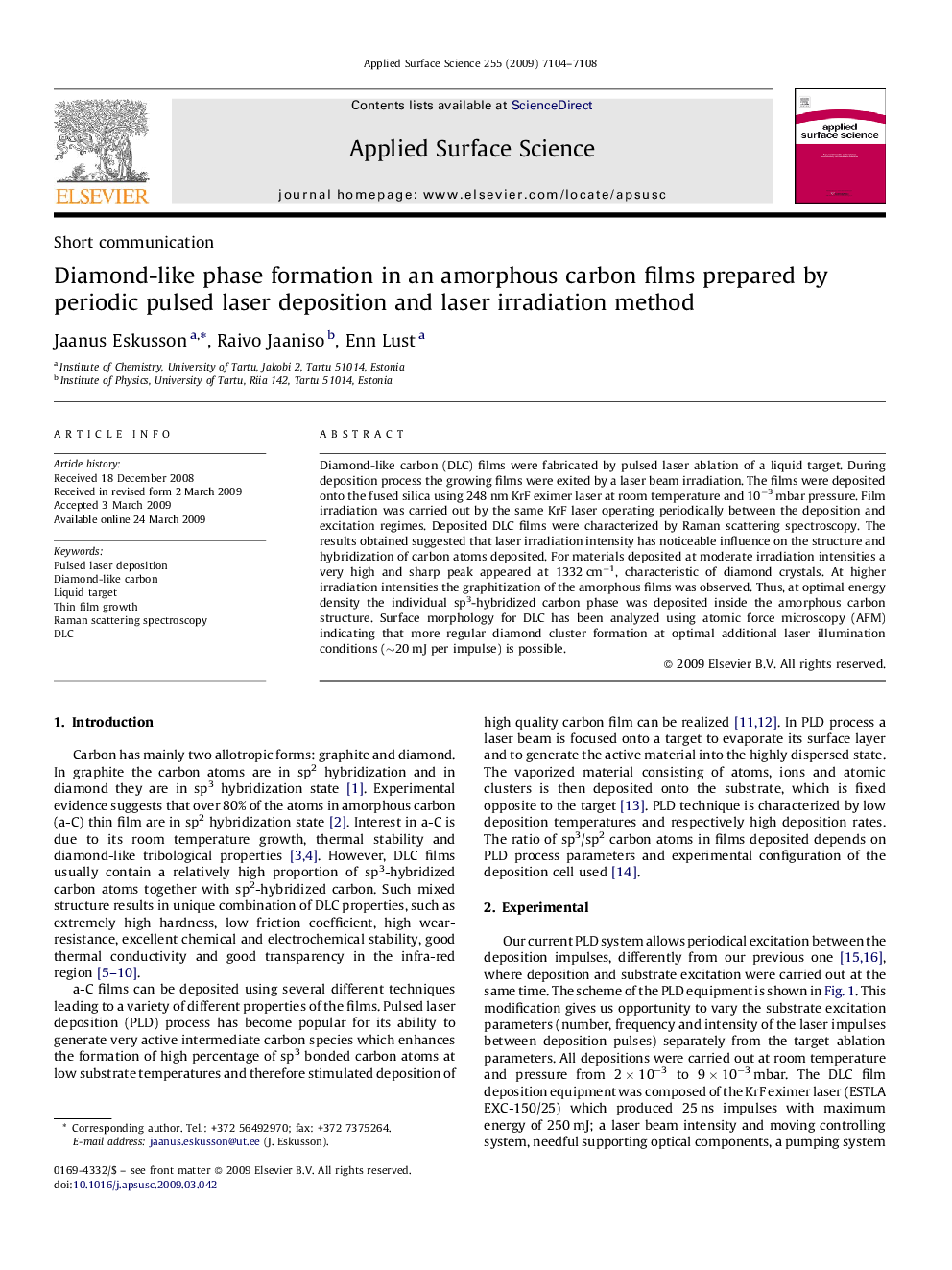 Diamond-like phase formation in an amorphous carbon films prepared by periodic pulsed laser deposition and laser irradiation method