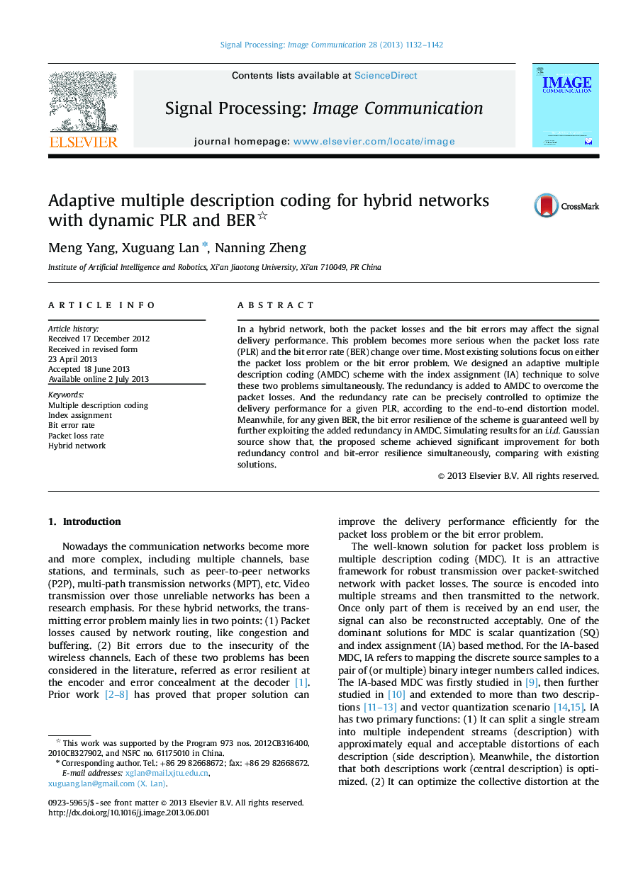 Adaptive multiple description coding for hybrid networks with dynamic PLR and BER 