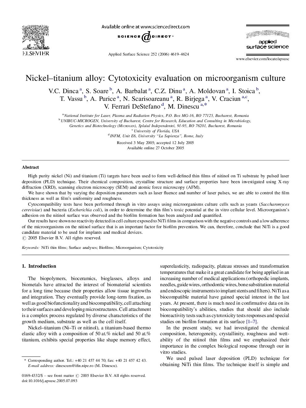 Nickel-titanium alloy: Cytotoxicity evaluation on microorganism culture