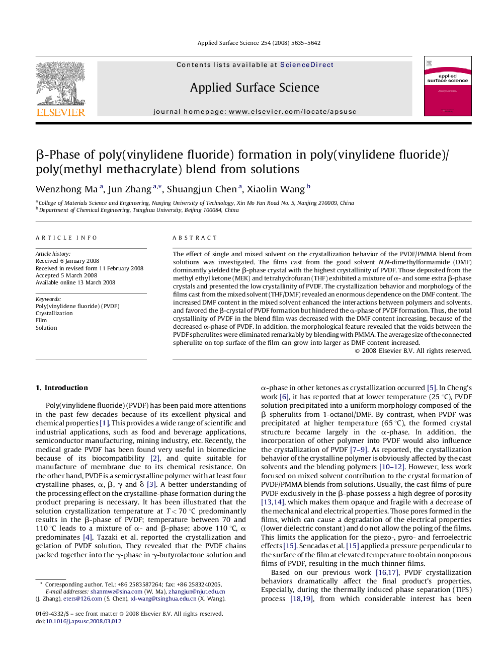 Î²-Phase of poly(vinylidene fluoride) formation in poly(vinylidene fluoride)/poly(methyl methacrylate) blend from solutions