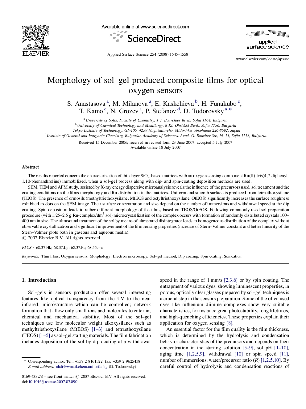 Morphology of sol-gel produced composite films for optical oxygen sensors