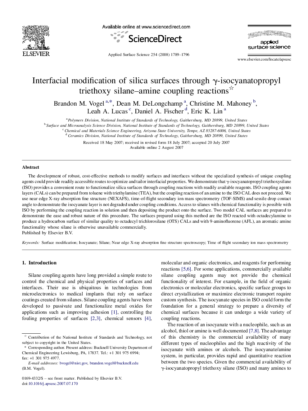 Interfacial modification of silica surfaces through Î³-isocyanatopropyl triethoxy silane-amine coupling reactions