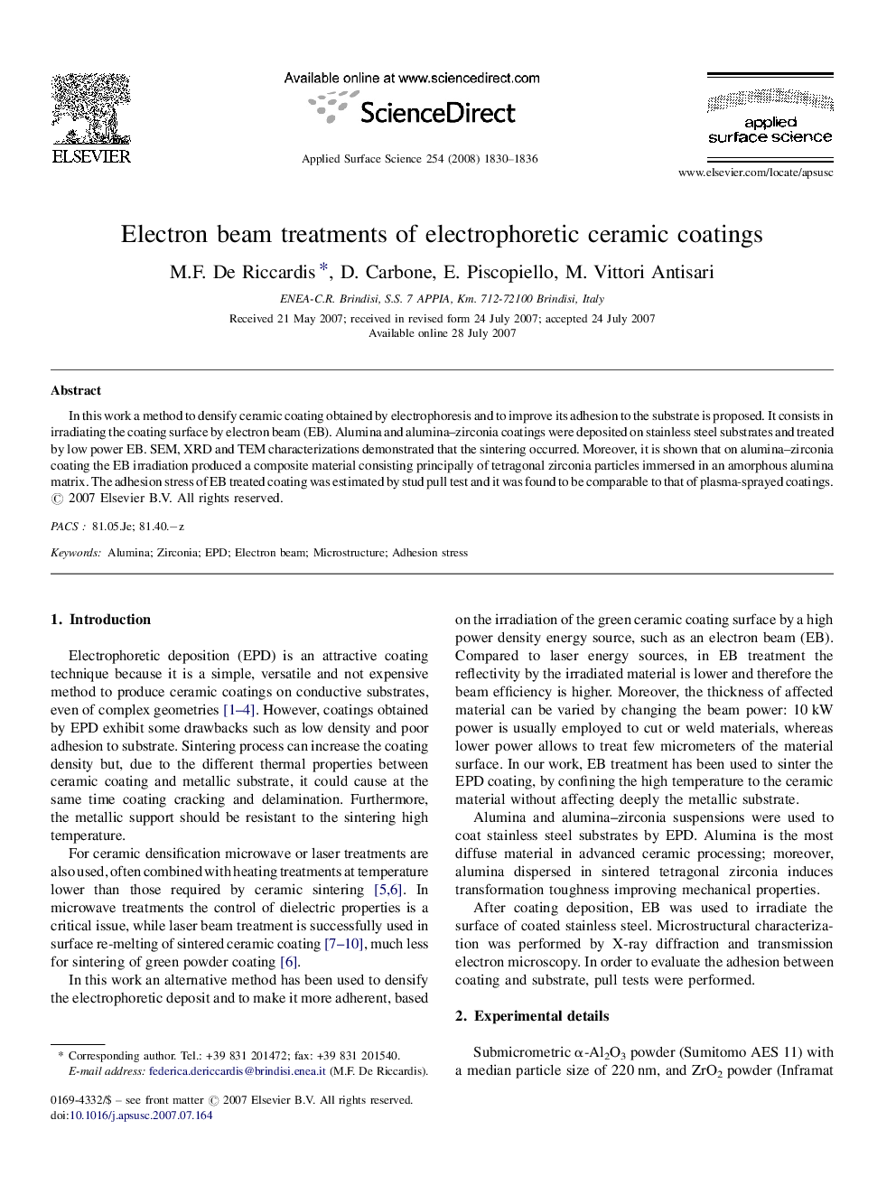 Electron beam treatments of electrophoretic ceramic coatings