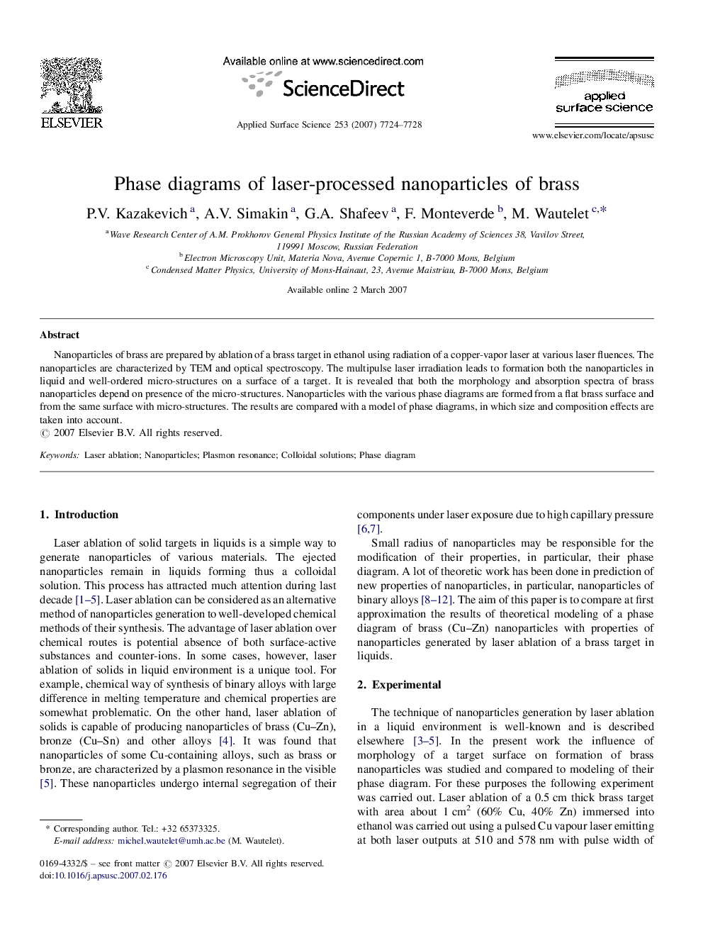 Phase diagrams of laser-processed nanoparticles of brass