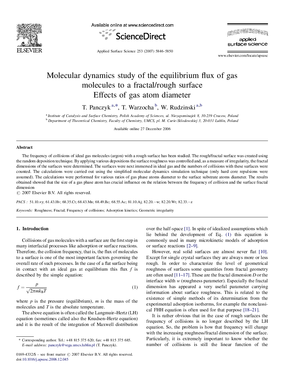 Molecular dynamics study of the equilibrium flux of gas molecules to a fractal/rough surface: Effects of gas atom diameter