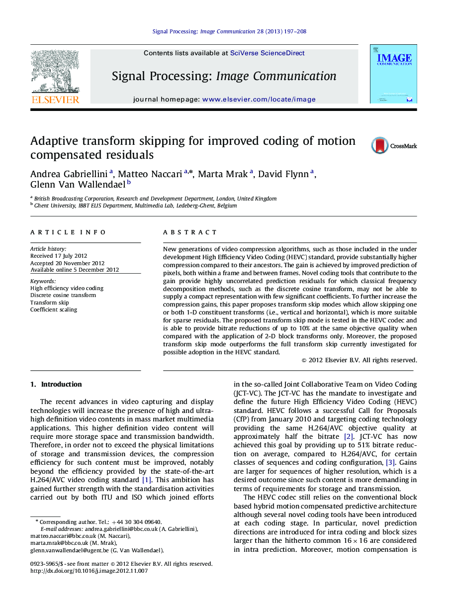 Adaptive transform skipping for improved coding of motion compensated residuals